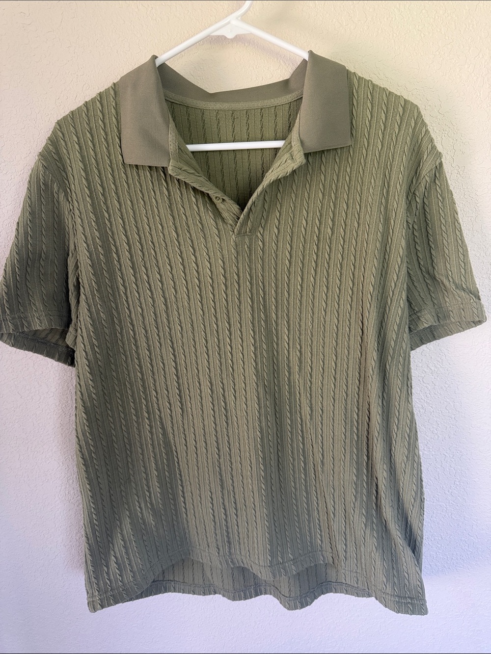 Men's Olive Green Textured Polo Shirt